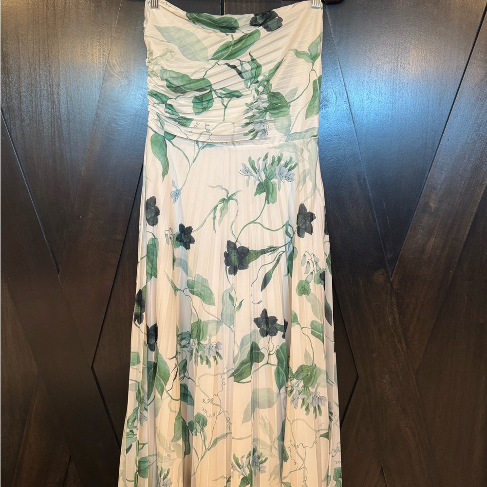 H&M Strapless Dress with Green Floral Design
